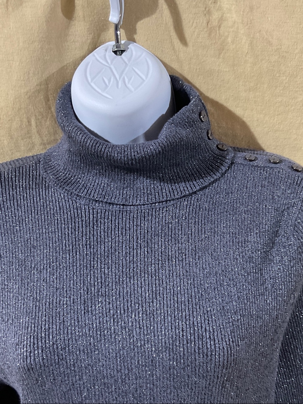 7th Avenue Design Studio Size L Metallic Turtleneck Sweater with Button Detail - Picture 2 of 7